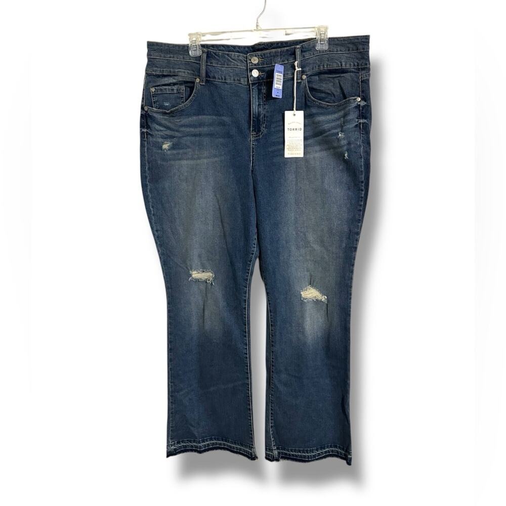 NEW Torrid Dark Blue double waist raw hem flare Jeans